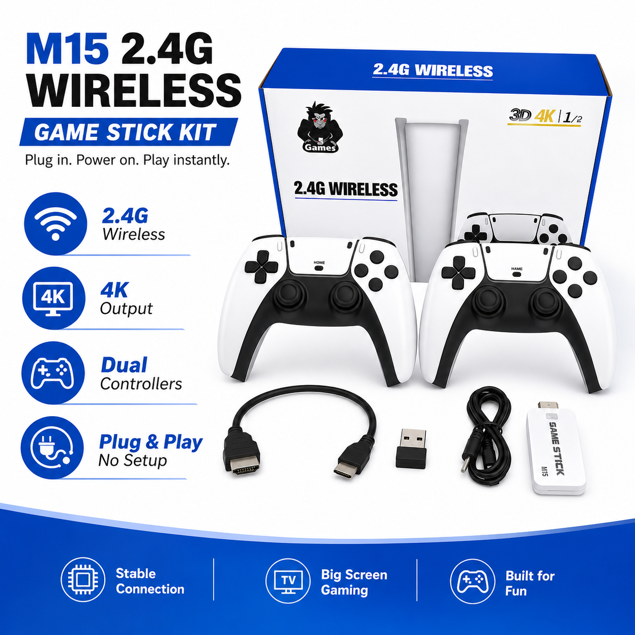 M15 Game Box Wireless Game Stick with Dual Controllers
