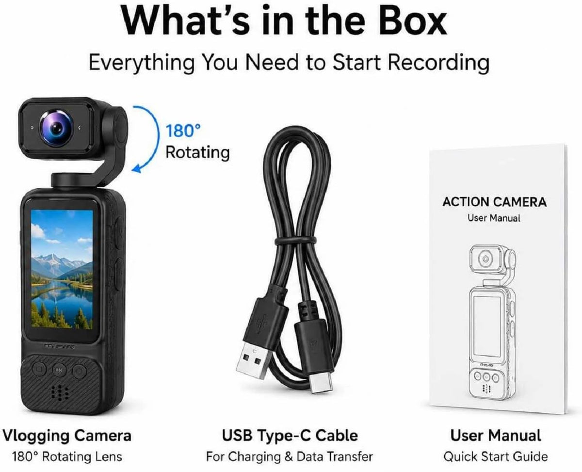 4K Ultra HD Pocket Vlogging Camera with 180° Rotating Lens & 1.97 IPS Display