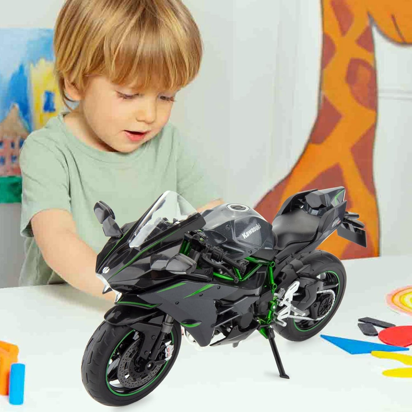 Die-Cast Metal Motorcycle with Stand,Music,Lights for Collector's & Kids