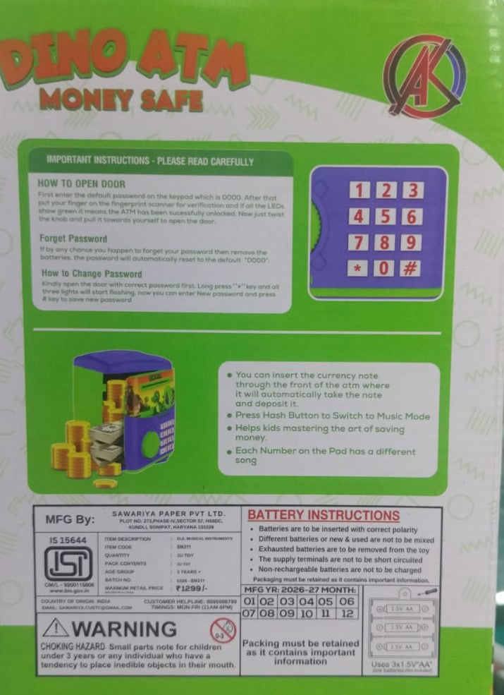 Safe ATM Machine, Finger Print Smart Sensor ATM Savings Money Bank with Electronic Lock