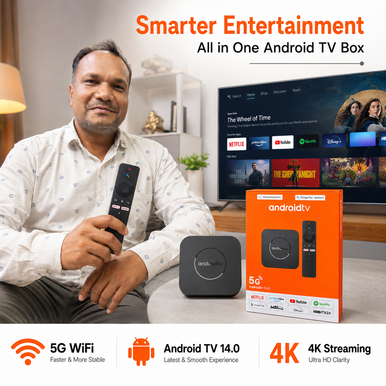 5G 4K Android TV Box with Voice Remote