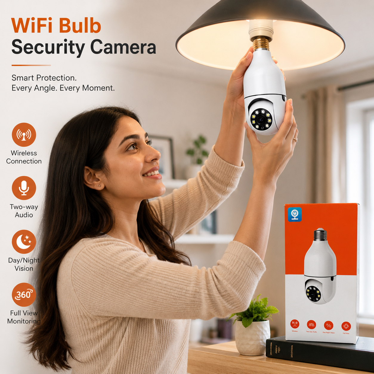 3MP WiFi Bulb Security Camera with Two-Way Audio