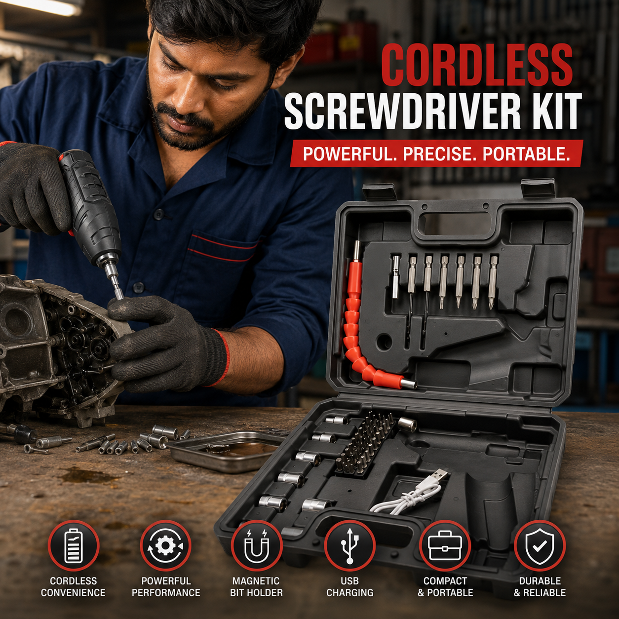 Cordless Electric Screwdriver Tool Kit
