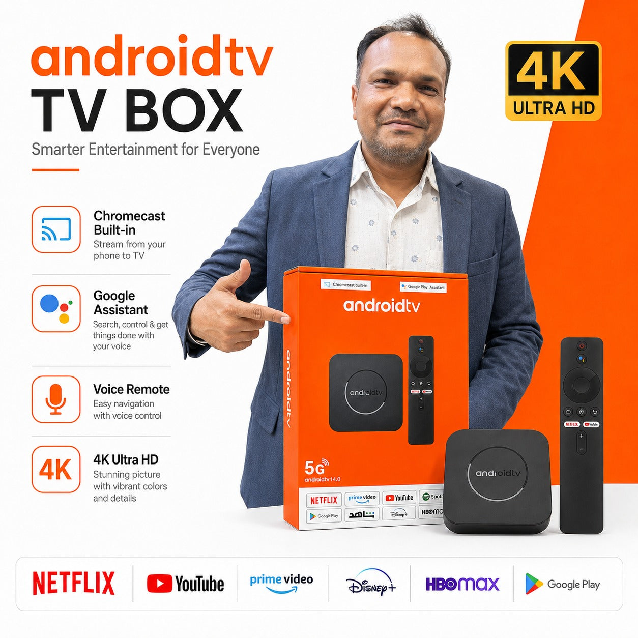 5G 4K Android TV Box with Voice Remote