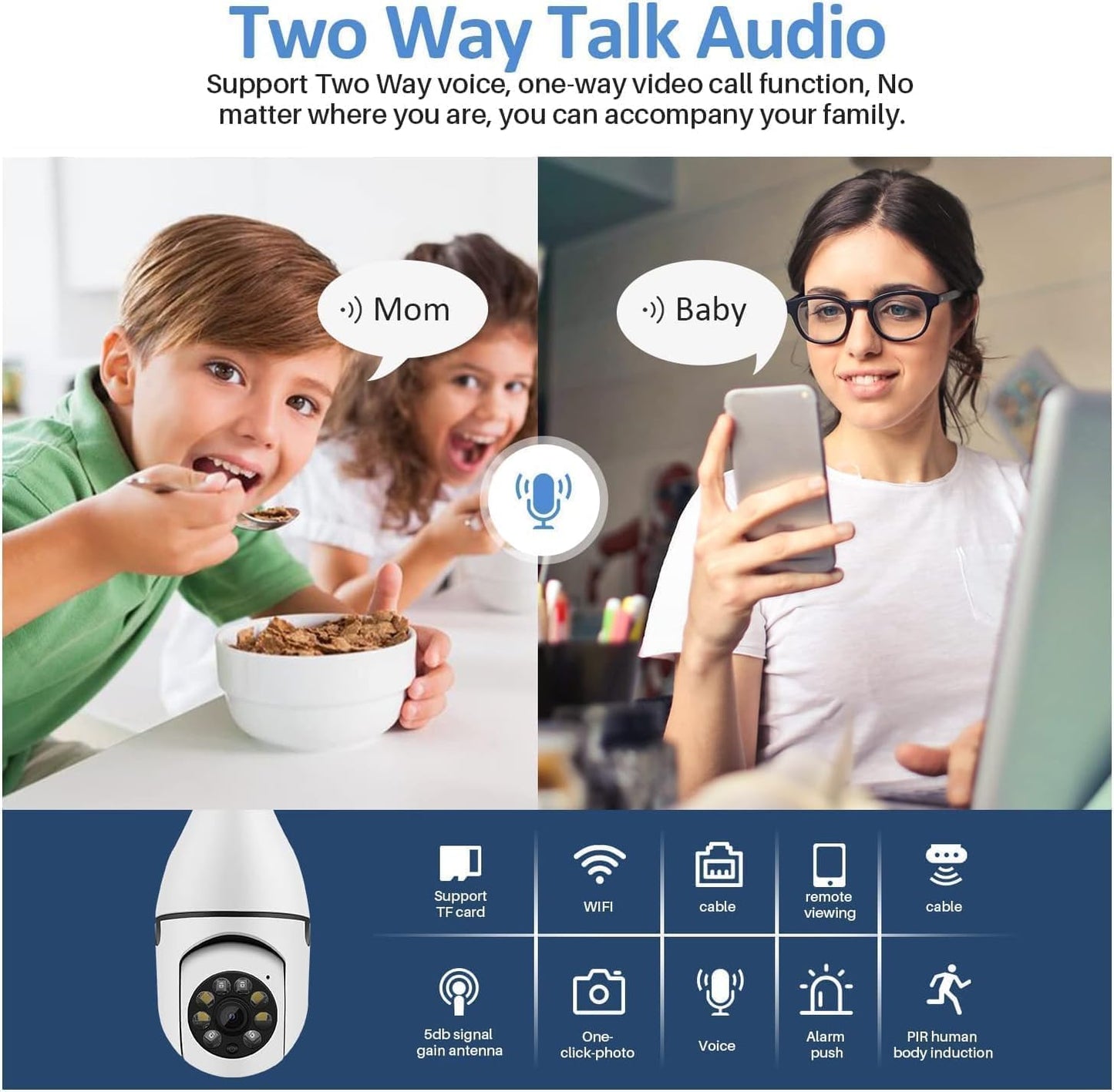 3MP WiFi Bulb Security Camera with Two-Way Audio